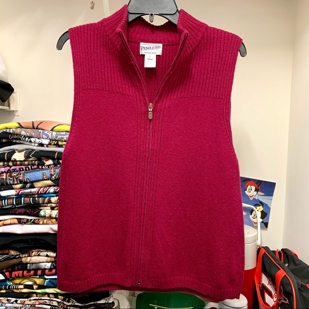Pendleton Wool Quarter Zip Vest Womens Large Red